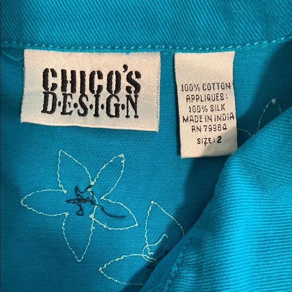 Chico's Teal Embroidered Jean Jacket - Picture 3 of 6